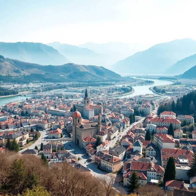 Zračni pogled na center Kranja s teal poudarkom